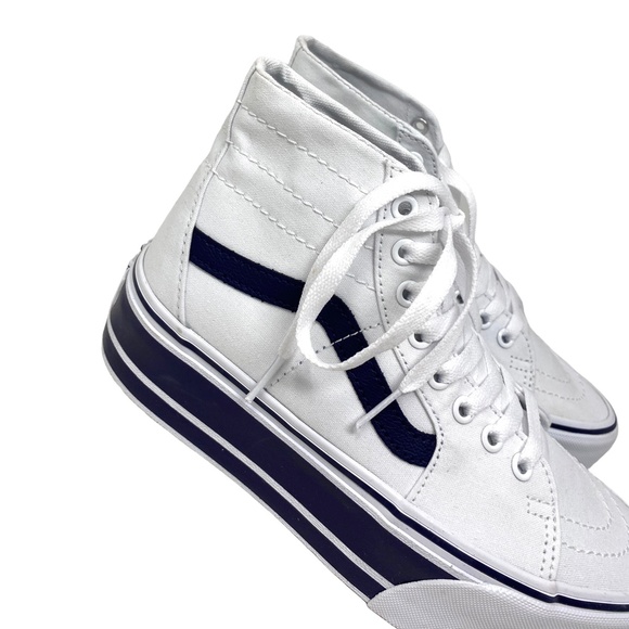 VANS Sk8-Hi Tapered Sport Platform Shoes White Navy Canvas Women's VN0A5JMKNWD - Picture 3 of 9